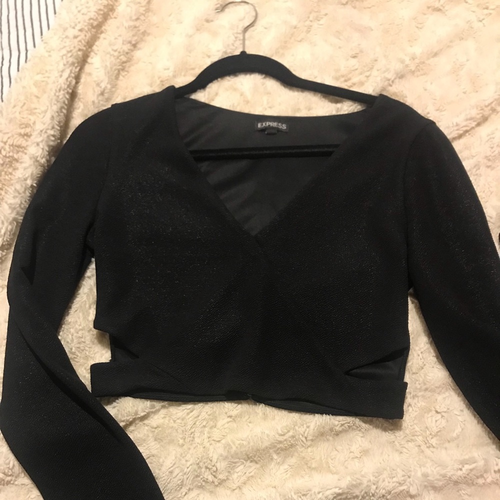 Express Long Sleeve Crop- Cut out side, V-neck